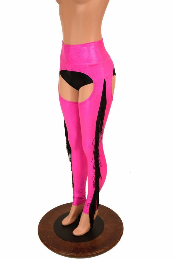 Neon Pink Holographic Fringe Chaps (Shorts Not Included) - Coquetry Clothing