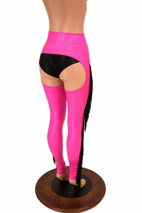 Neon Pink Holographic Fringe Chaps (Shorts Not Included) - 4