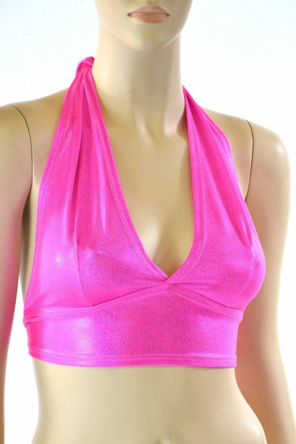 Neon Pink Holographic Halter Top - Coquetry Clothing