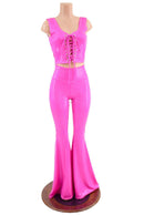 Neon Pink Lace Up Crop Tank and Solar Flares Set - Coquetry Clothing
