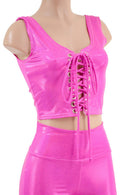 Neon Pink Lace Up Crop Tank and Solar Flares Set - Coquetry Clothing