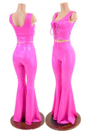 Neon Pink Lace Up Crop Tank and Solar Flares Set - 1