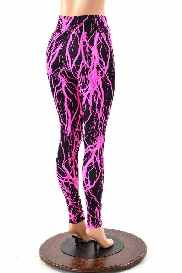 Neon Pink Lightning High Waist Leggings - Coquetry Clothing