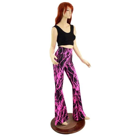 Neon Pink Lightning High Waist Solar Flares - Coquetry Clothing