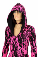 Neon Pink Lightning Hooded Catsuit - Coquetry Clothing