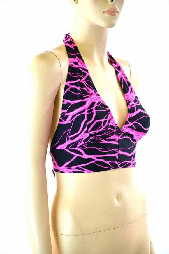 Neon Pink Lightning Tie Back Halter - Coquetry Clothing