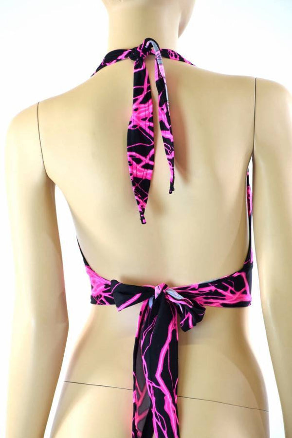 Neon Pink Lightning Tie Back Halter - 3