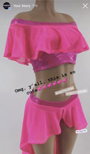 Neon Pink Lowrise Shorts with Pink Mesh Hi Lo Overskirt - Coquetry Clothing