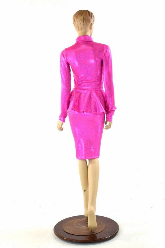 Neon Pink Peplum Skirt & Crop Set - Coquetry Clothing
