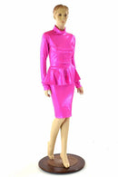 Neon Pink Peplum Skirt & Crop Set - Coquetry Clothing