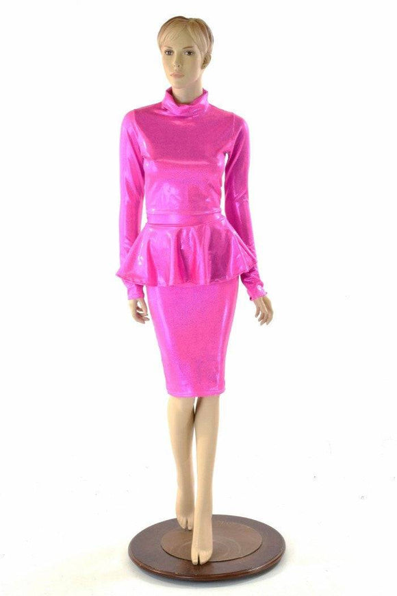 Neon Pink Peplum Skirt & Crop Set - Coquetry Clothing