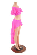 Neon Pink Sheer Mesh Off Shoulder Top & Shorts Set - Coquetry Clothing