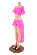 Neon Pink Sheer Mesh Off Shoulder Top & Shorts Set - Coquetry Clothing