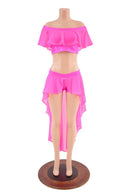Neon Pink Sheer Mesh Off Shoulder Top & Shorts Set - Coquetry Clothing