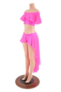 Neon Pink Sheer Mesh Off Shoulder Top & Shorts Set - 3