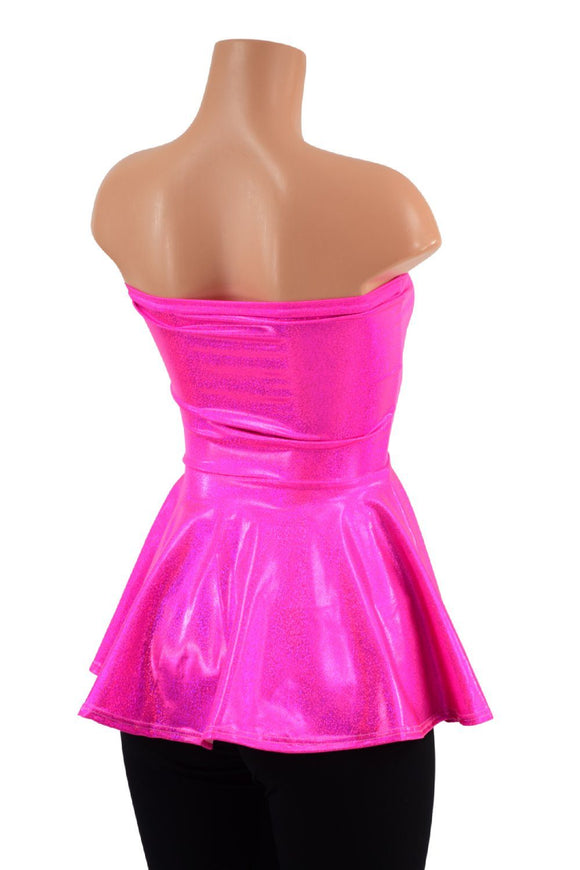 Neon Pink Sparkly Jewel Laceup Peplum Top - Coquetry Clothing