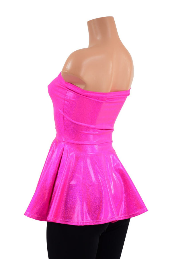 Ready to Ship Neon Pink Sparkly Jewel Laceup Peplum Top 2XL - 2