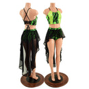Neon Strappy Back Halter and Siren Shorts with Mesh Hi Lo Attached Skirt - Coquetry Clothing