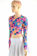 Neon Tahitian Floral Long Sleeve Crop - Coquetry Clothing