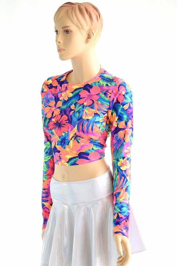Neon Tahitian Floral Long Sleeve Crop - Coquetry Clothing