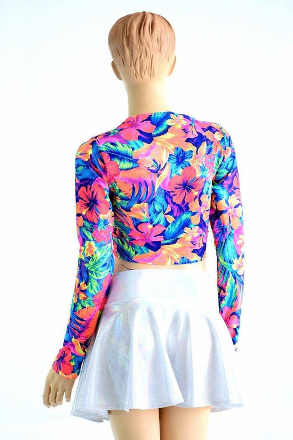 Neon Tahitian Floral Long Sleeve Crop - Coquetry Clothing