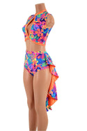 Neon UV Glow 2PC Keyhole Top and Tuxedo Siren Shorts Set - 7