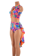 Neon UV Glow 2PC Keyhole Top and Tuxedo Siren Shorts Set - Coquetry Clothing