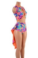 Neon UV Glow 2PC Keyhole Top and Tuxedo Siren Shorts Set - 5