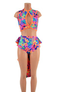 Neon UV Glow 2PC Keyhole Top and Tuxedo Siren Shorts Set - 6