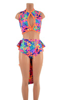 Neon UV Glow 2PC Keyhole Top and Tuxedo Siren Shorts Set - Coquetry Clothing