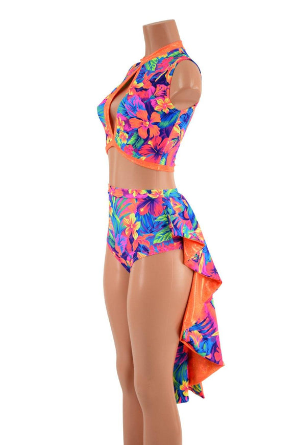 Neon UV Glow 2PC Keyhole Top and Tuxedo Siren Shorts Set - Coquetry Clothing