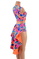 Neon UV Glow 2PC Keyhole Top and Tuxedo Siren Shorts Set - Coquetry Clothing