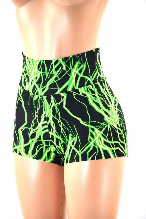 Neon UV Glow High Waist Shorts - 1