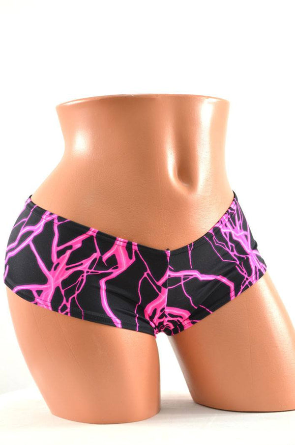 Neon UV Glow Lightning Cheeky Booty Shorts - 2