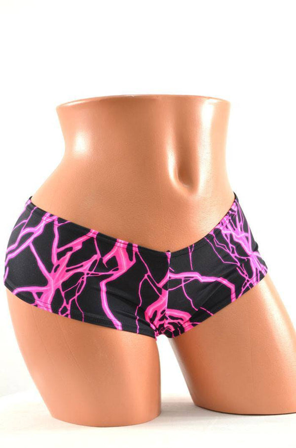 Neon UV Glow Lightning Cheeky Booty Shorts - 1
