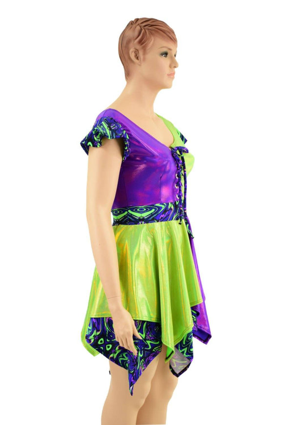 Neon UV Glow Skateboard Pixie Holographic Dress - Coquetry Clothing