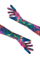 Neon UV Glow Tahitian Floral Print Gloves - Coquetry Clothing