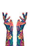 Neon UV Glow Tahitian Floral Print Gloves - 1