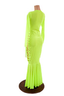 Neon Yellow Mesh Lace Up Gown - Coquetry Clothing
