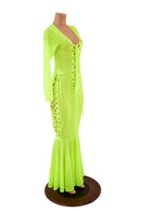 Neon Yellow Mesh Lace Up Gown - Coquetry Clothing