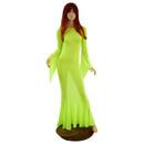 Neon Yellow Mesh Zipper Back Gown with Pixie Sleeves and Puddle Train - Coquetry Clothing