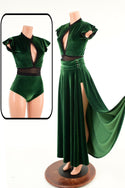 Green Velvet Romper & Break Away Skirt Set - 1