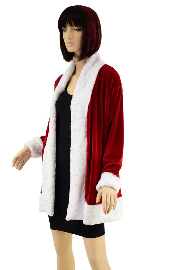 Not a Cardigan in Red Velvet with White Minky Trim - Coquetry Clothing