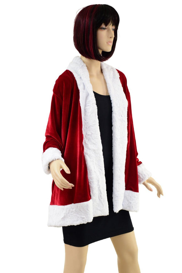 Not a Cardigan in Red Velvet with White Minky Trim - Coquetry Clothing