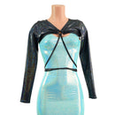 O - ring Front Bolero with Removable Body Wrap Tie in Black Holographic - Coquetry Clothing