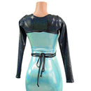 O - ring Front Bolero with Removable Body Wrap Tie in Black Holographic - Coquetry Clothing
