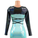 O - ring Front Bolero with Removable Body Wrap Tie in Black Holographic - Coquetry Clothing