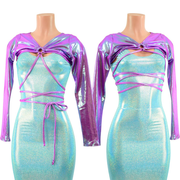 O - ring Front Bolero with Removable Body Wrap Tie in Plumeria - Coquetry Clothing
