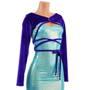O - ring Front Bolero with Removable Body Wrap Tie in Purple Velvet - Coquetry Clothing
