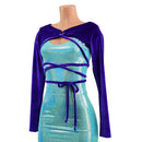 O - ring Front Bolero with Removable Body Wrap Tie in Purple Velvet - Coquetry Clothing